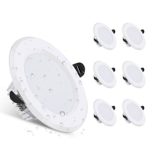 Kit 6 spots à encastrer fixe LED 3000K 600lm IP44, Ensoleillé