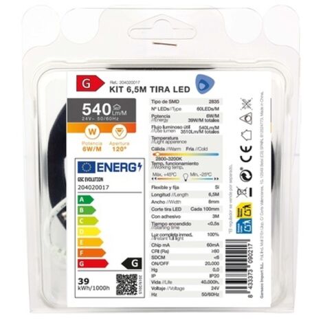 Kit 6,5M Tira de LED 6W/M IP20 2800K-3200K preparado