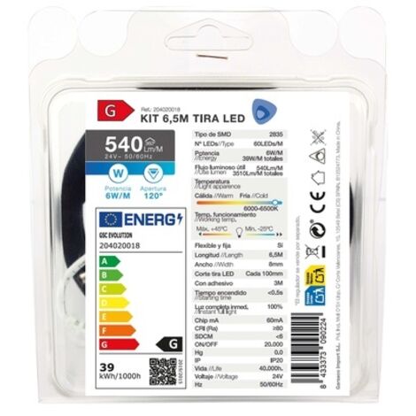 Kit 6,5M Tira de LED 6W/M IP20 6000K-6500K preparado