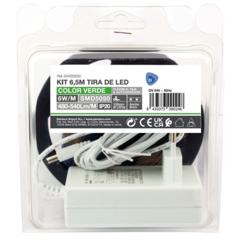 Kit 6,5M Tira de LED 6W/M IP20 Verde preparado