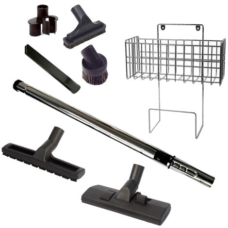 Kit 8 accessoires avec tube télescopique Chromé et support Luxe