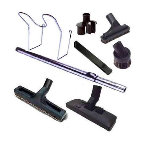 Kit 8 accessoires avec tube télescopique Chromé et support mural de Luxe pour flexible et poignée