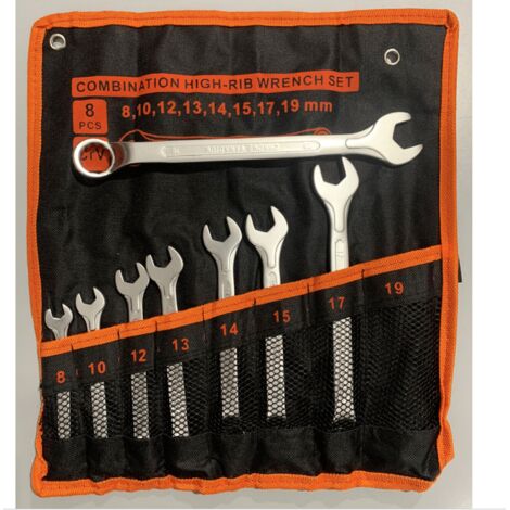 KIT 8 CHIAVI COMBINATE POLIGONALI FISSE CURVE 8-19 MM ACCIAIO CR-V ANELLO 547XI