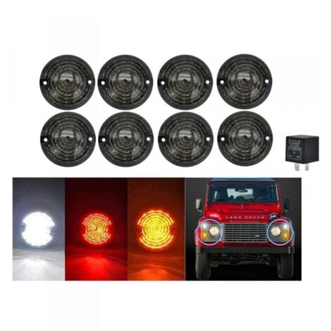 CARALL Kit 8 Fanali Led Anteriore Posteriori Laterali Lente Nero Fume Per Land Rover Defender 1983-2016 Compreso Relay CF14