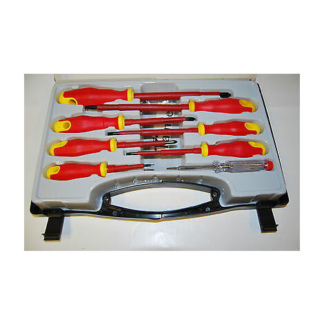 KIT 8 GIRAVITI CACCIAVITI MANICO ISOLATO ELETTRICISTA CON CERCAFASE VITI VITE OX