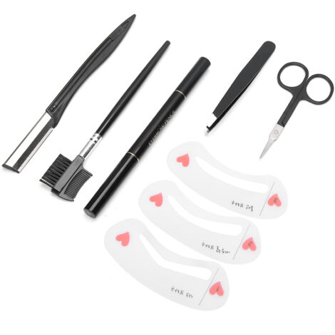 Kit 8 outils beauté sourcils : rasoir, tondeuse, ciseaux et pinceau maquillage