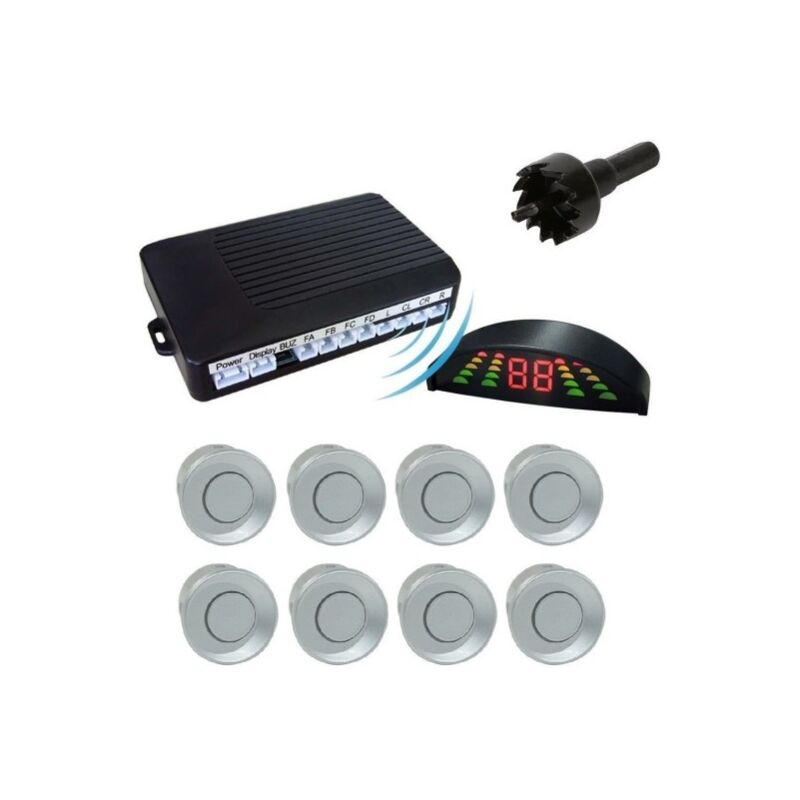 Image of Trade Shop - Kit 8 Sensori Di Parcheggio Grigi Con Centralina Display Led Suono Acustico