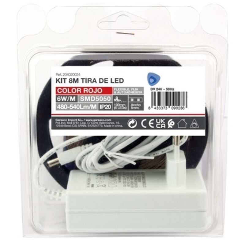 Kit 8M Tira de LED 6W/M IP20 Rojo preparado