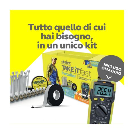 Kit 9 Confezioni di fascette bianche 2 Nastri adesivi isolanti 9 Stecche di morsetti a cappuccio 1 Nastro autoagglomerante 1 Multimetro digitale
