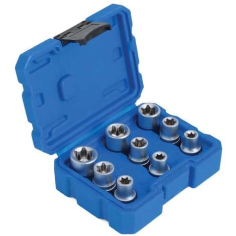 KIT 9 PZ CHIAVI BUSSOLA BUSSOLE TORX STELLA E10 E24 1/2" FEMMINA ACCIAIO 912sa
