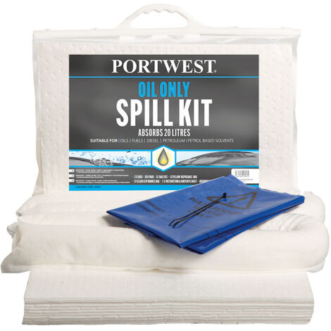 Kit absorbant 20 litres, hydrocarbures uniquement -  Blanc - PORTWEST