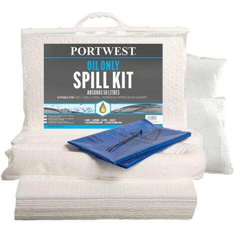 Kit absorbants 50 litres pour hydrocarbures uniquement -  Blanc - PORTWEST