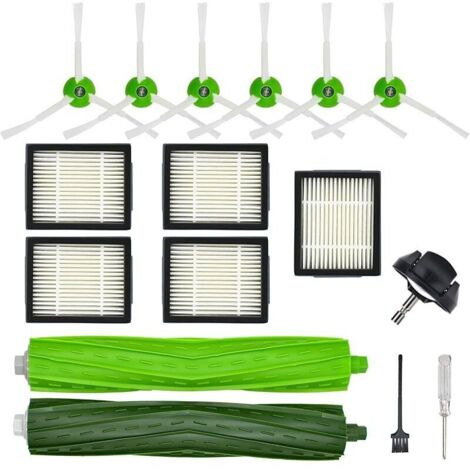 Kit accessoires de rechange pour iRobot Roomba Séries i/e i7 i7+ i6 i6+ i3 i3+ i8 i8+ i4 i4+ i5 i5+ i2 i2+ i1 i1+ e5 e6 u2013 1 brosse en caoutchouc, 5 filtres HEPA, 6 brosses latérales, 1 roulette av
