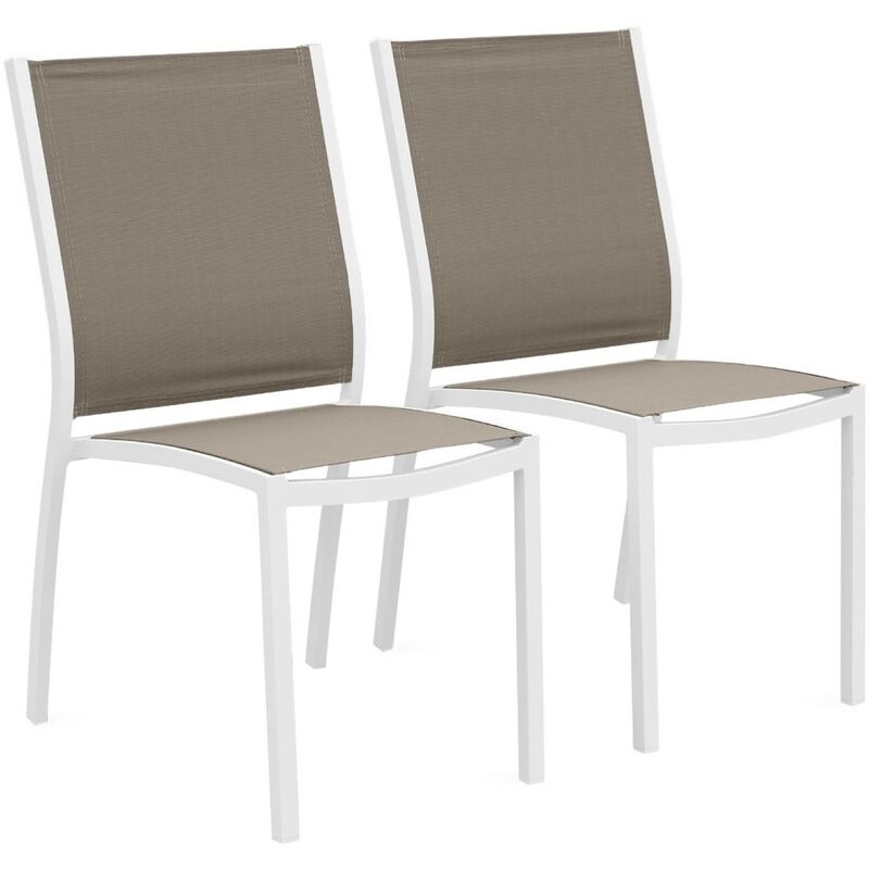 Lot de 2 chaises Orlando et textilène Blanc / Taupe - Blanc