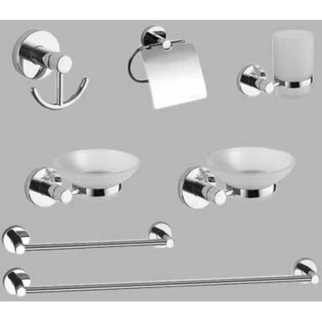 KIT ACCESSORI BAGNO 7 PEZZI SERIE CAROL - Cromo - vetro