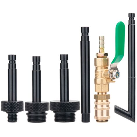 Kit adaptador para llenado de aceite de motor  Conectores para fluido de transmisión y combustible automotriz  Interfaz autoblocante  Válvula de bola incluida  Para talleres mecánicos