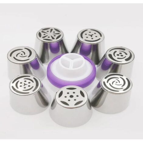 Kit adaptador para pastelería Tulip con 7 boquillas, acero inoxidable.