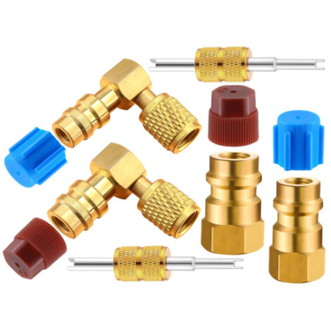 Kit adaptateur de conversion pour climatisation R12 vers R134A, vanne à coupleur rapide, adaptateur de conversion pour port 90° haute/basse pression avec kit d'extraction d'obus de vanne