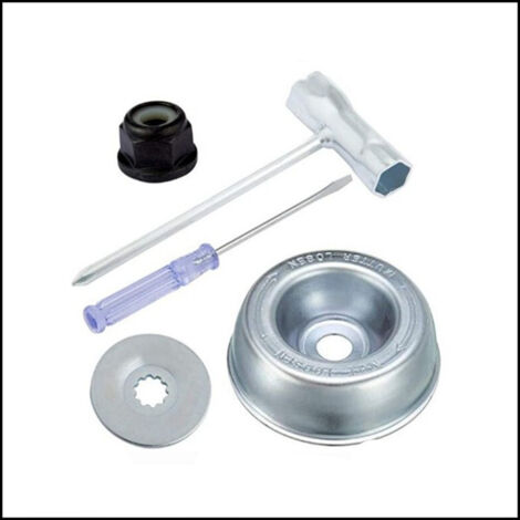 Kit adaptateur de lame pour Stihl FS55 FS56 FS80 FS85 FS90 FS100 FS110RX FS120 FS130 FS200 FS250 FR220 FR350 FR450 FR480 Débroussailleuse (Plaque cavalière, Rondelle de butée, Ecrou de collier, Clé)