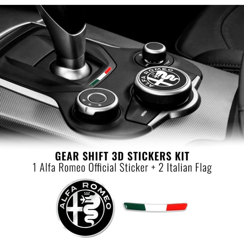 Kit Adesivo Alfa Romeo Logo 51 mm + Bandiera per Interno Giulia e Stelvio