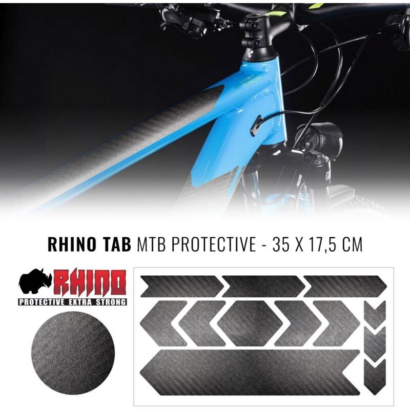 Kit Adesivo Protezione Telaio Bicicletta MTB Rhino, Carbon, 35 x 17,5 cm