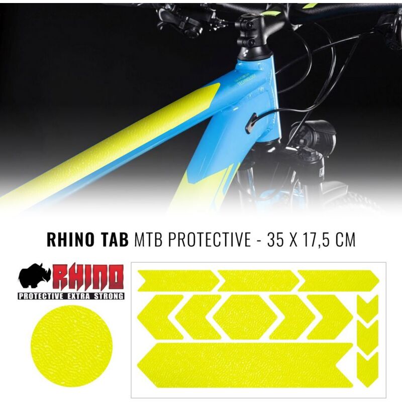 Kit Adesivo Protezione Telaio Bicicletta MTB Rhino, Giallo Fluo, 35 x 17,5 cm