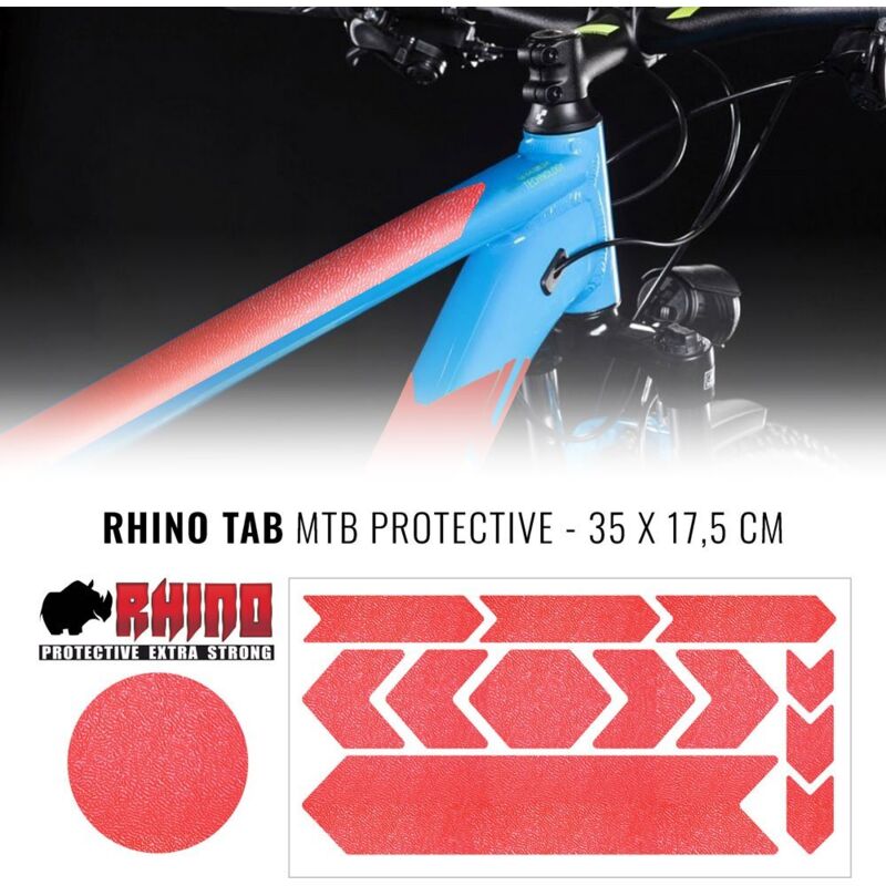 Kit Adesivo Protezione Telaio Bicicletta MTB Rhino, Rosso Fluo, 35 x 17,5 cm