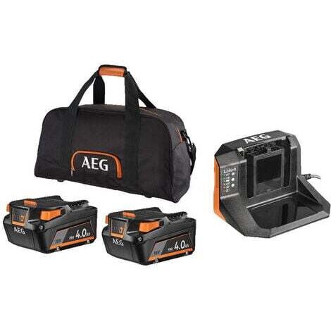 Kit AEG composé de: 2 Batteries 4.0 Ah, un Chargeur 18V et un Sac Porte-Outils (SETLL1840S LK1)