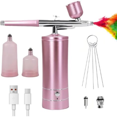 Kit aerografo multifunzionale con compressore: kit aerografo senza fili con compressore d'aria, aerografo ricaricabile per manicure, decorazione di torte e modellazione di tatuaggi (rosa)