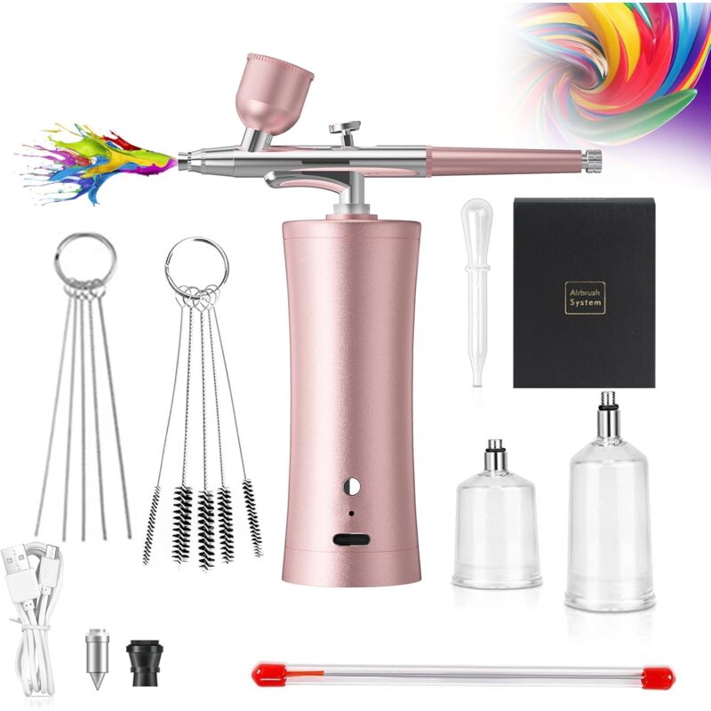 Kit Aérographe, Compresseur Kit Aérographe Portable Sans Fil Kit Aérographe Manuel Rechargeable pour Maquillage, Modelisme Peinture, Décoration de