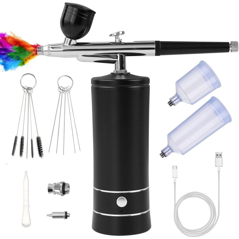 Kit Aérographe Multi-Fonctions avec Compresseur, Pistolet Aérographe Portable pour Nail Art, Décoration de Gâteau, Maquillage, Modélisation de