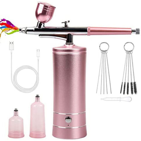 Kit Aérographe, Pistolet Aérographe Rechargeable sans Fil pour Décoration de Gâteaux, Peinture Modèle, Maquillage, Tatouage, Nail Art - Rose