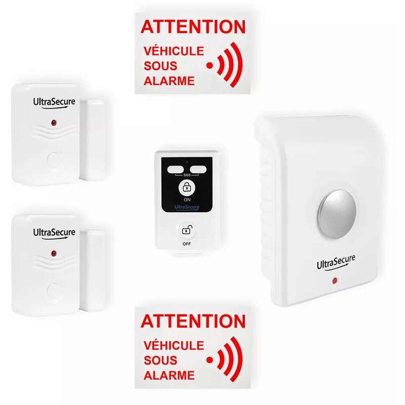 Ultra Secure - Kit alarme camping-car autonome sans-fil essentiel 2 - 2 détecteurs ouverture + sirène + télécommande (gamme bt)