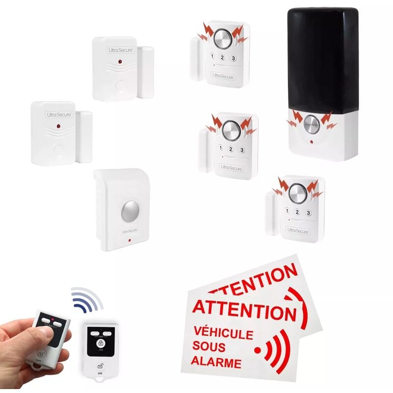 Kit alarme camping-car deluxe 3 - 5 Détecteurs d'ouverture + détecteur mouvement + sirène + 2 télécommandes (gamme bt)