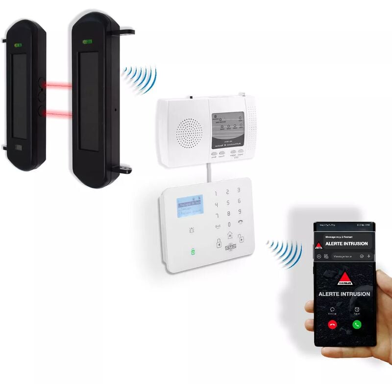 Ultra Secure - Alarme appel et sms gsm 2G+3G+4G barrières infrarouges 900 mètres longue portée sans-fil 1B (gamme KP/DA600+)