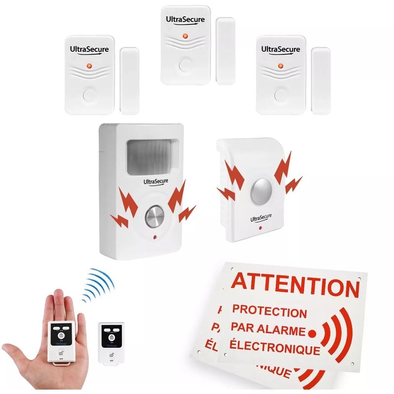 Kit alarme 'local agricole' autonome sans-fil - 3 Détecteurs ouverture + 1 mouvement +sirène + télécommandes (bt)