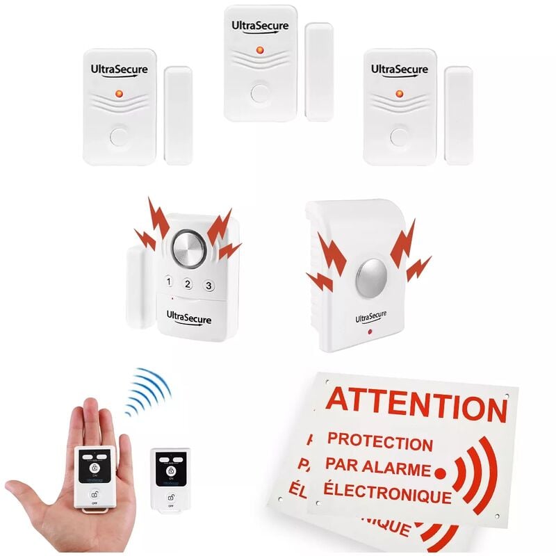 Kit alarme 'local agricole' autonome sans-fil - 4 Détecteurs d'ouverture + sirène + 2 télécommandes (bt)