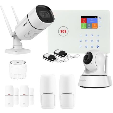 Kit alarme maison connectée sans fil wifi et gsm amazone et 2 caméra wifi - lifebox - kit11 - Blanc