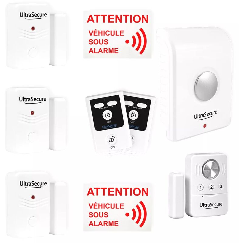 Kit alarme utilitaire autonome sans-fil confort 2 - 3 Détecteurs d'ouverture + sirène + 2 télécommandes (gamme bt)
