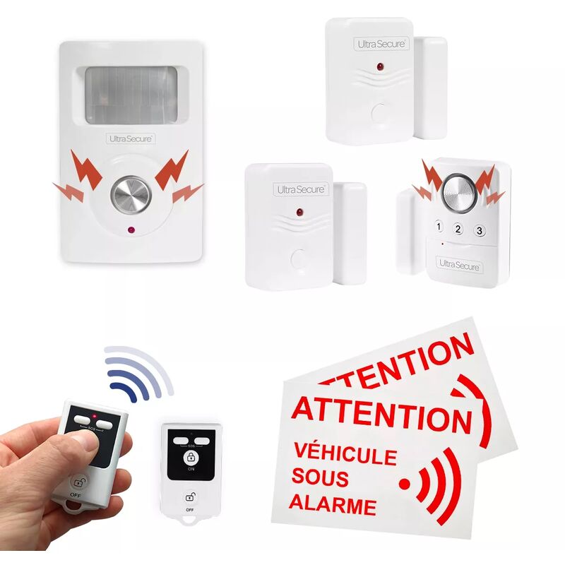 Kit alarme utilitaire confort 1 - Détecteur mouvement + ouverture/vibration + 2 ouvertures + 2 télécommandes (gamme bt)