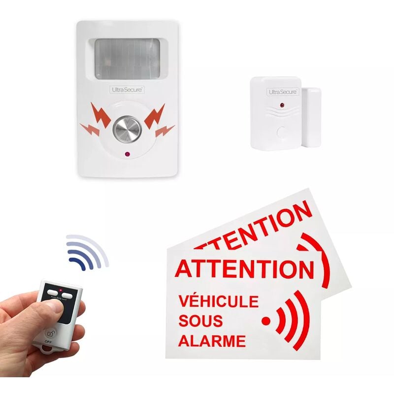 Ultra Secure - Kit alarme van aménagé autonome sans-fil essentiel 3 - Détecteur mouvement + ouverture + télécommande (gamme bt)