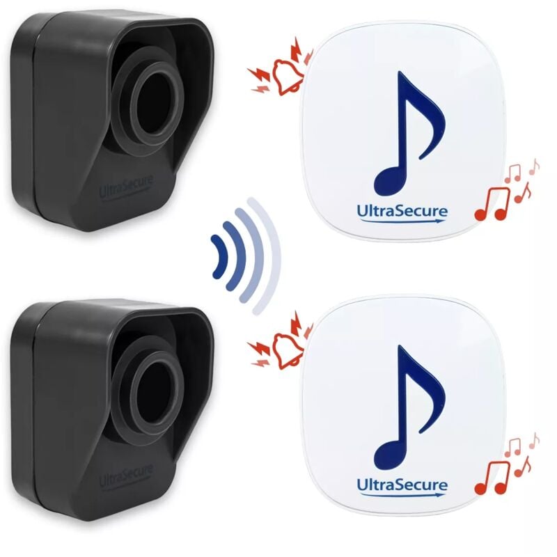 Ultra Secure - Kit alerte de passage 600 mètres 'classic' 2 carillons 35 mélodies / 2 détecteurs mouvement autonomes (gamme DA600+)