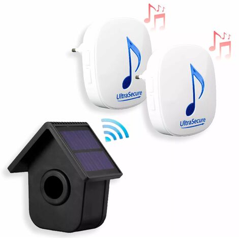 Kit alerte de passage 600m - 2 carillons 35 mélodies volume réglable & détecteur autonome 2 panneaux solaires (DA600+)