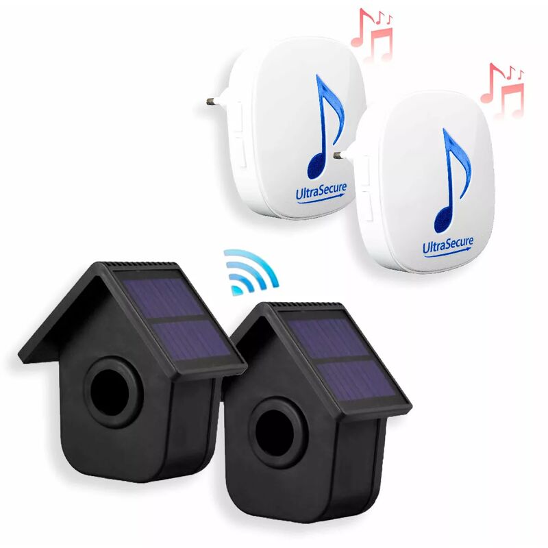 Ultra Secure - Kit alerte passage 600m - 2 détecteurs autonomes 4 panneaux solaires & 2 carillons 35 mélodies volume réglable (DA600+)