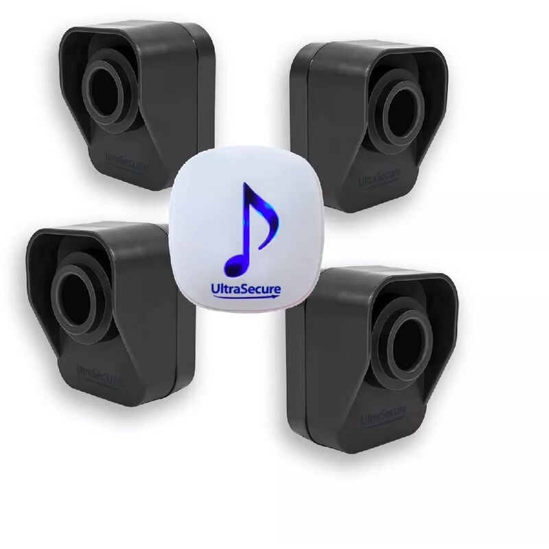 Ultra Secure - Kit alerte de passage 600m 'balcon' - 4 détecteurs mouvement autonome & carillon lumineux 35 mélodies (DA600+)