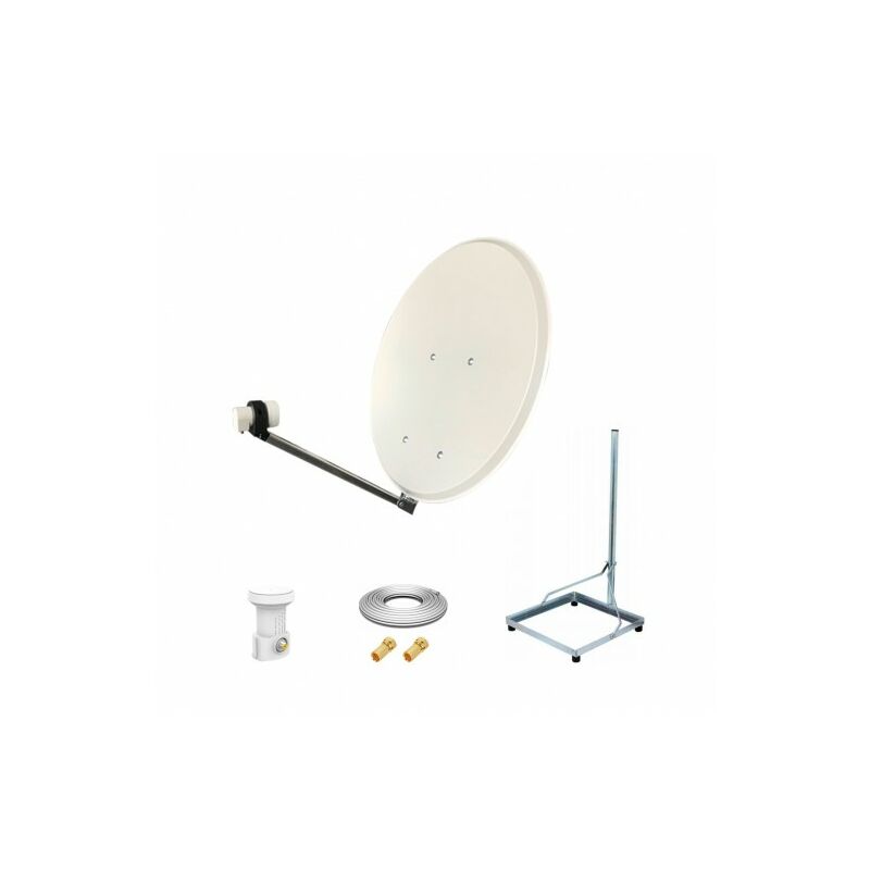ME - Kit Antenne Parabole 65 cm Acier + Support balcon Acier 1m pour dalle béton 50X50cm + lnb single + Câble coax 25m + 2 fiches f
