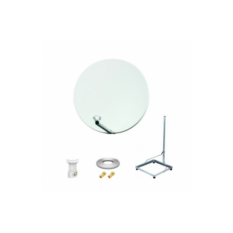 Kit Antenne Parabole 75 cm fibre + Support balcon Acier 1m pour dalle béton 50X50cm + LNB single + Câble coax 25m + 2 fiches F