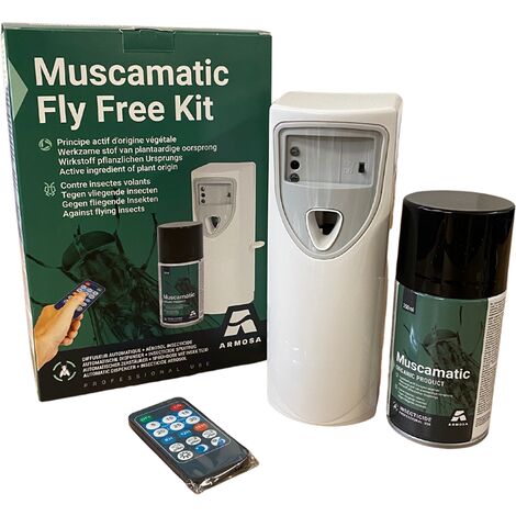 Kit anti-insectes Diffuseur automatique et recharge insecticide Muscamatic Fly Free