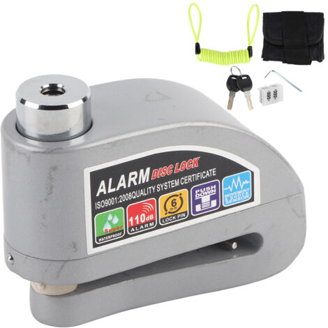 Kit antivol de frein à disque étanche avec alarme de sécurité 110 dB pour moto et vélo (argenté)-AquaForge
