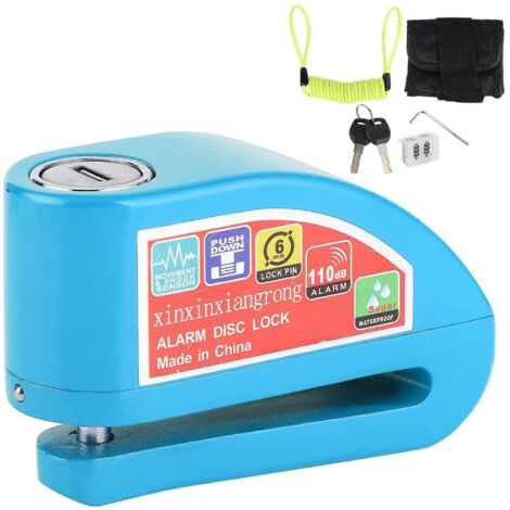 Kit antivol de frein à disque étanche avec alarme de sécurité 110 dB pour moto et vélo (bleu)-AquaForge